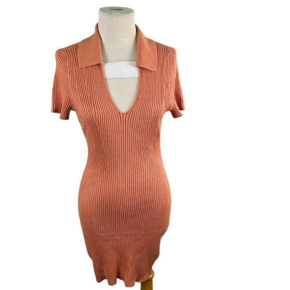 NWT ABERCROMBIE & FITCH V Orange Neck Ribbed Mini Dress (S) - Picture 8 of 8